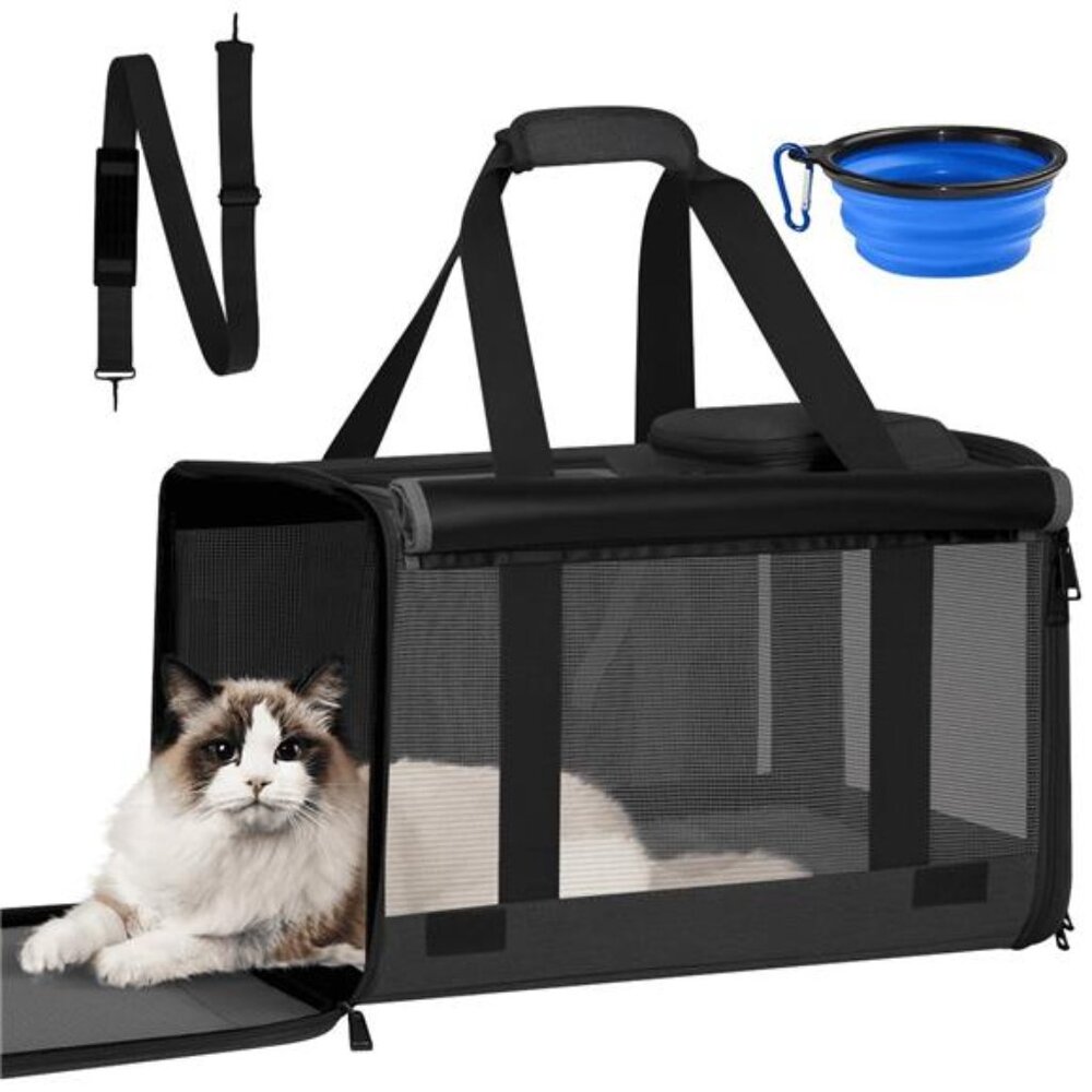Cat Carrier, Large Cat Carrier for Small Medium Dogs Cats, Foldable Soft-Sided
